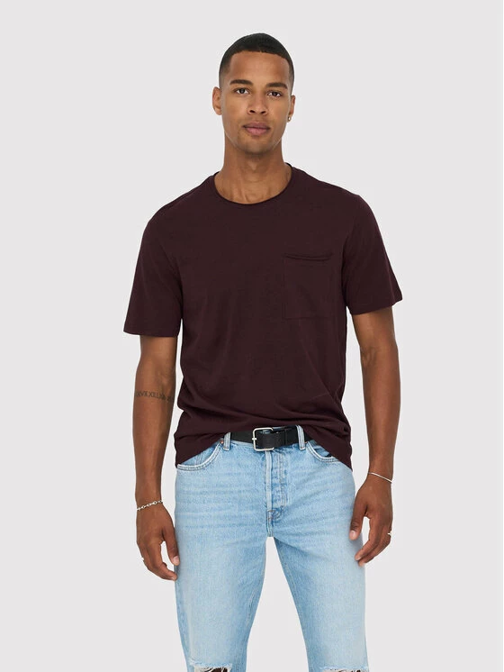 Αγορά 💯 Only & Sons Άνδρες T-shirts T-Shirt Roy 22022531 Μπορντό Regular Fit ❤️