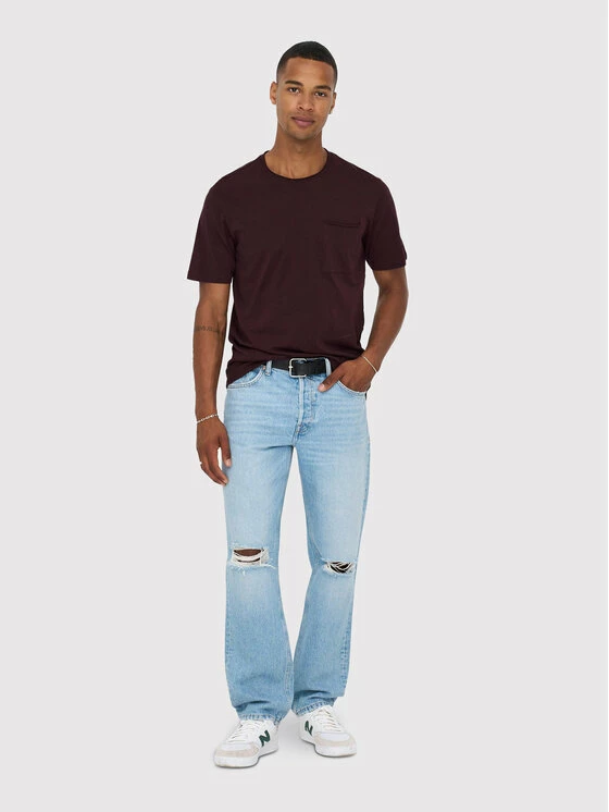 Αγορά 💯 Only & Sons Άνδρες T-shirts T-Shirt Roy 22022531 Μπορντό Regular Fit ❤️ - Image 2