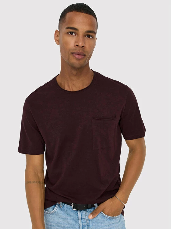 Αγορά 💯 Only & Sons Άνδρες T-shirts T-Shirt Roy 22022531 Μπορντό Regular Fit ❤️ - Image 4