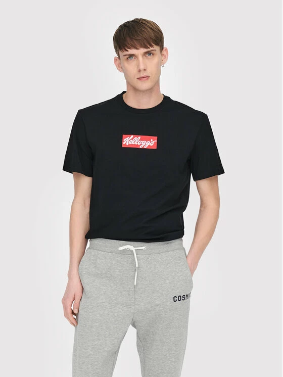 Φτηνός 🎁 Only & Sons Άνδρες T-shirts T-Shirt Kelloggs 22022250 Μαύρο Regular Fit 🔥