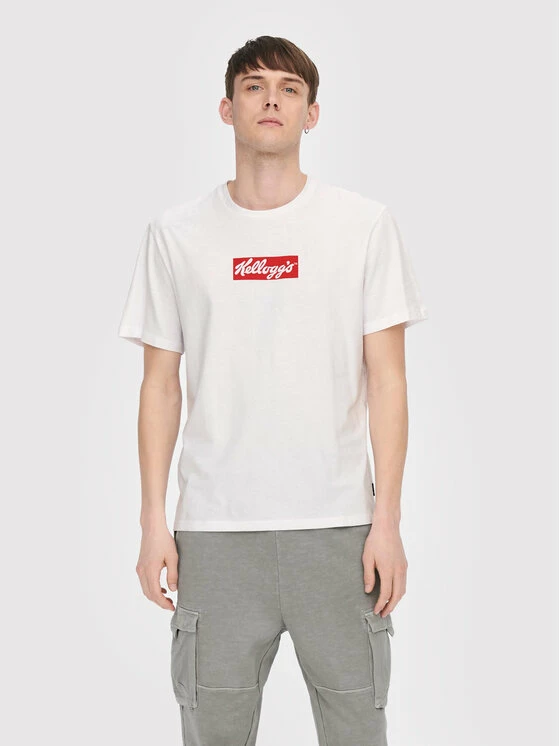 Εξοδος 😍 Only & Sons Άνδρες T-shirts T-Shirt Kelloggs 22022250 Λευκό Regular Fit 😍