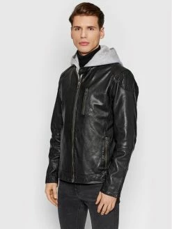 Προϋπολογισμός ⭐ Only & Sons Άνδρες Δερμάτινα Μπουφάν Μπουφάν δερμάτινο Kiffer 22020418 Μαύρο Regular Fit ✨