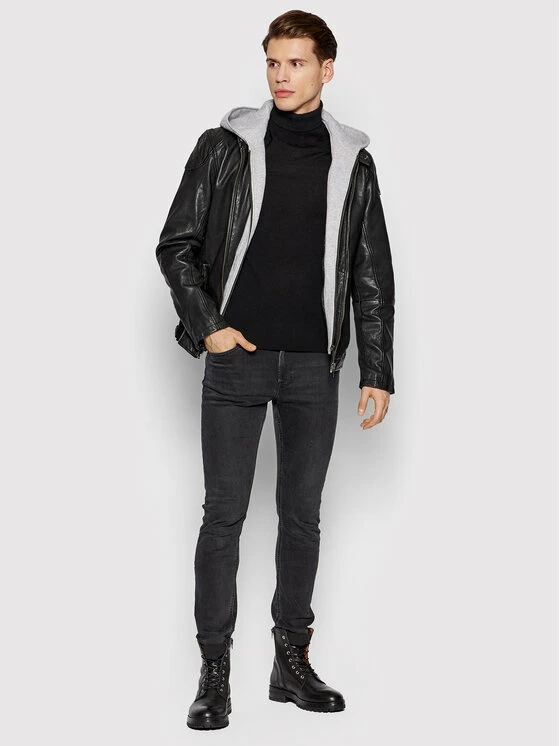 Προϋπολογισμός ⭐ Only & Sons Άνδρες Δερμάτινα Μπουφάν Μπουφάν δερμάτινο Kiffer 22020418 Μαύρο Regular Fit ✨ - Image 2