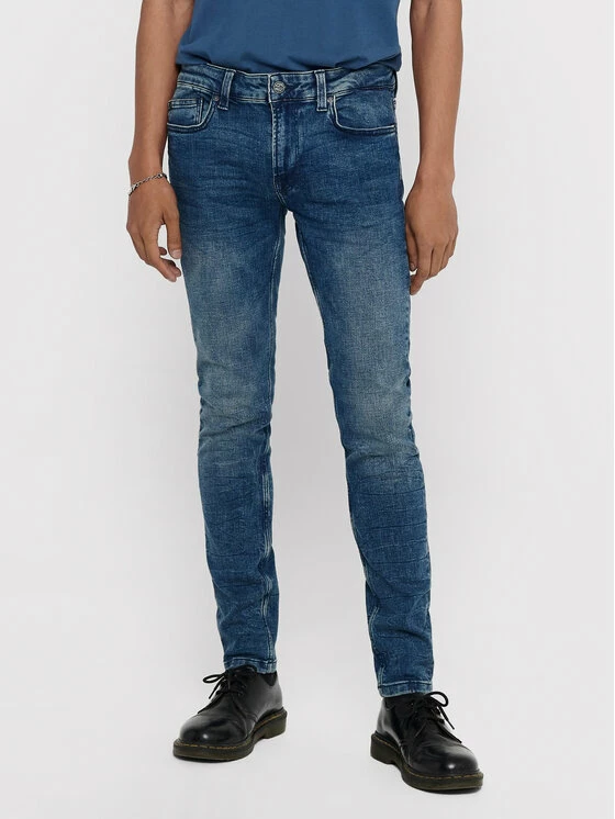 Το φθηνότερο 🧨 Only & Sons Άνδρες Τζιν Warp 22013620 Σκούρο μπλε Skinny Fit 👏