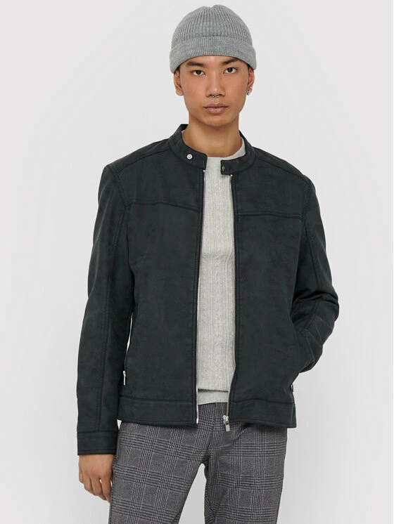 Νέος 😉 Only & Sons Άνδρες Δερμάτινα Μπουφάν Μπουφάν από απομίμηση δέρματος Jasper 22016572 Σκούρο μπλε Regular Fit 🎉