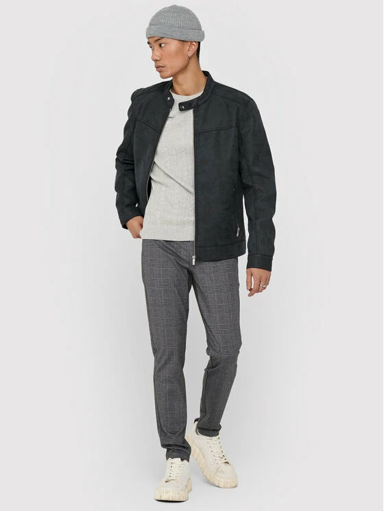 Νέος 😉 Only & Sons Άνδρες Δερμάτινα Μπουφάν Μπουφάν από απομίμηση δέρματος Jasper 22016572 Σκούρο μπλε Regular Fit 🎉 - Image 2