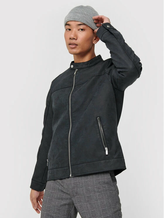 Νέος 😉 Only & Sons Άνδρες Δερμάτινα Μπουφάν Μπουφάν από απομίμηση δέρματος Jasper 22016572 Σκούρο μπλε Regular Fit 🎉 - Image 3