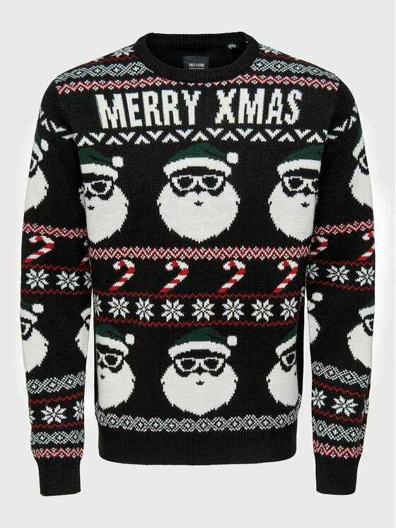 Συμφωνίες ⌛ Only & Sons Άνδρες Πουλόβερ Xmas Santa 22023994 Μαύρο Regular Fit 🔥 - Image 6