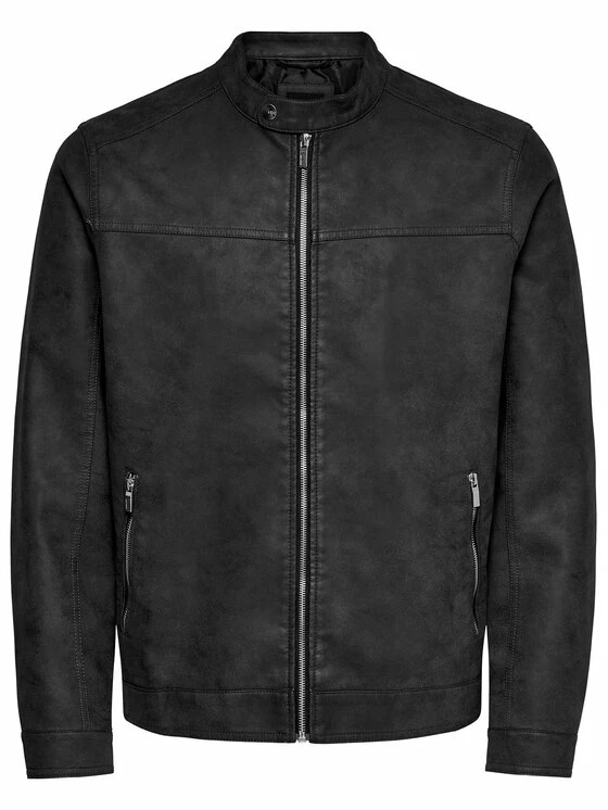 Νέος 😉 Only & Sons Άνδρες Δερμάτινα Μπουφάν Μπουφάν από απομίμηση δέρματος Jasper 22016572 Σκούρο μπλε Regular Fit 🎉 - Image 6