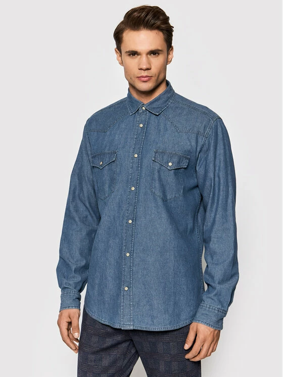 Προϋπολογισμός 🌟 Only & Sons Άνδρες Casual Πουκάμισα Τζιν πουκάμισο Silas 22021242 Μπλε Slim Fit 🛒