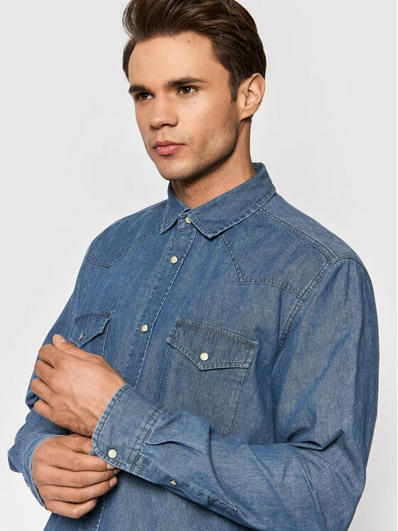 Προϋπολογισμός 🌟 Only & Sons Άνδρες Casual Πουκάμισα Τζιν πουκάμισο Silas 22021242 Μπλε Slim Fit 🛒 - Image 4