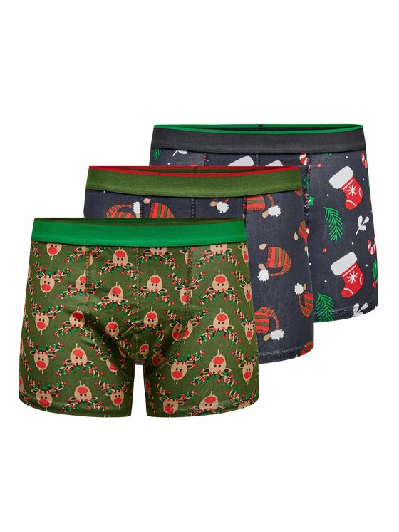 Συμφωνίες 🧨 Only & Sons Άνδρες Μπόξερ Σετ μποξεράκια 3 τμχ X-Mass 22024040 Έγχρωμο 🌟 - Image 2