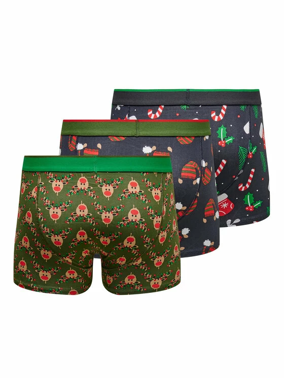 Συμφωνίες 🧨 Only & Sons Άνδρες Μπόξερ Σετ μποξεράκια 3 τμχ X-Mass 22024040 Έγχρωμο 🌟 - Image 3