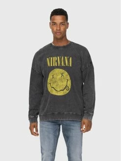 Συμφωνίες ❤️ Only & Sons Άνδρες Μπλούζες Χωρίς Φερμουάρ Μπλούζα Toby Rlx Nirvana 22023680 Μαύρο Relaxed Fit ⌛