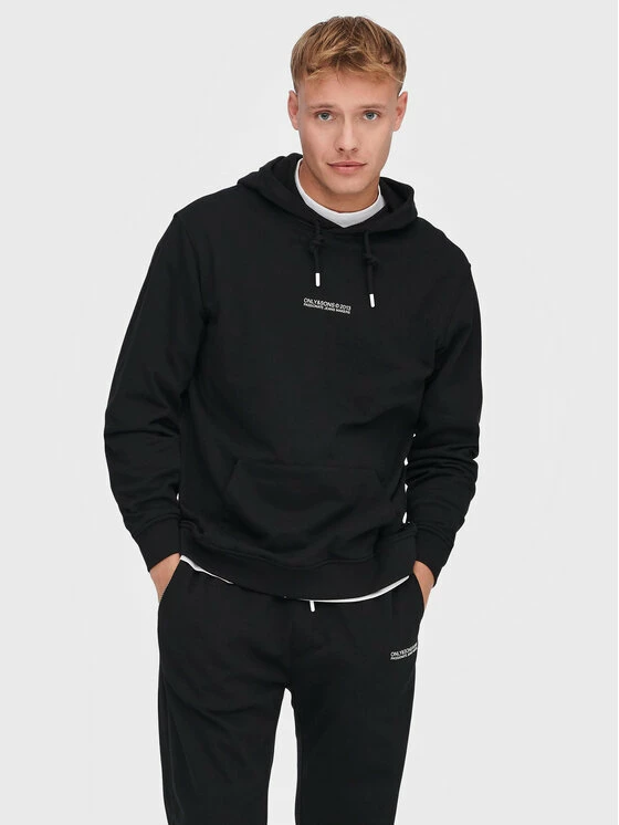 Εξοδος 👍 Only & Sons Άνδρες Μπλούζες Χωρίς Φερμουάρ Μπλούζα Elon 22023842 Μαύρο Regular Fit 😉