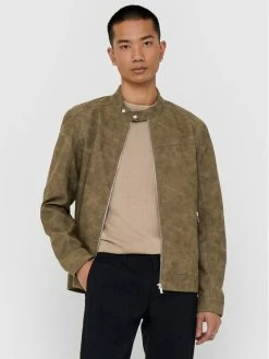 Συμφωνίες ⌛ Only & Sons Άνδρες Δερμάτινα Μπουφάν Μπουφάν από απομίμηση δέρματος Jasper 22016572 Καφέ Regular Fit 🔥