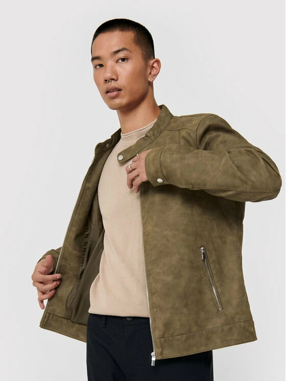 Συμφωνίες ⌛ Only & Sons Άνδρες Δερμάτινα Μπουφάν Μπουφάν από απομίμηση δέρματος Jasper 22016572 Καφέ Regular Fit 🔥 - Image 4