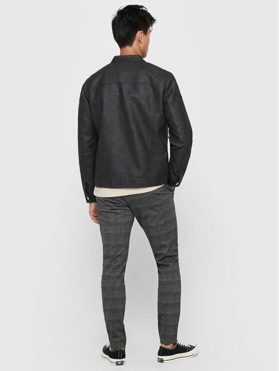 Νέος 🌟 Only & Sons Άνδρες Δερμάτινα Μπουφάν Μπουφάν από απομίμηση δέρματος Jasper 22016572 Γκρι Regular Fit ✔️ - Image 2