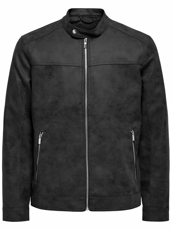 Νέος 🌟 Only & Sons Άνδρες Δερμάτινα Μπουφάν Μπουφάν από απομίμηση δέρματος Jasper 22016572 Γκρι Regular Fit ✔️ - Image 5