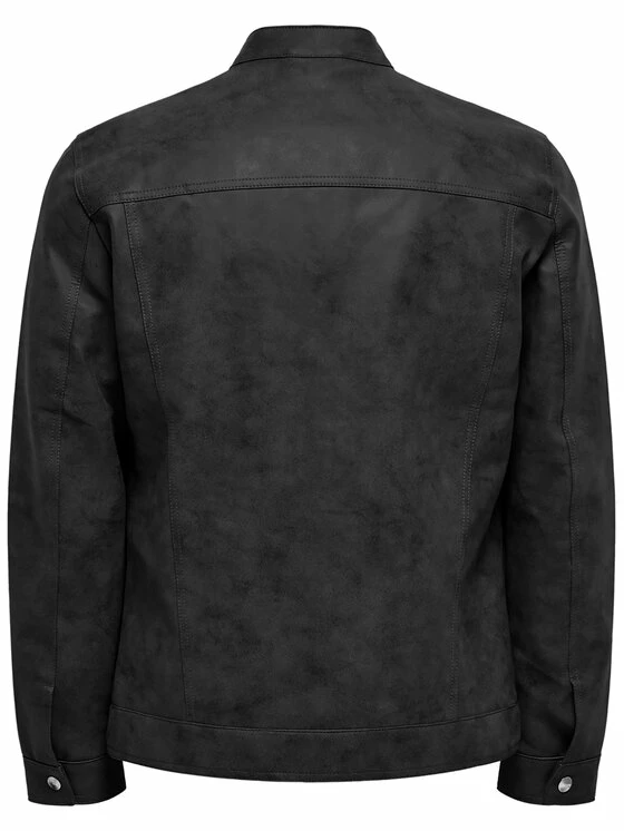 Νέος 🌟 Only & Sons Άνδρες Δερμάτινα Μπουφάν Μπουφάν από απομίμηση δέρματος Jasper 22016572 Γκρι Regular Fit ✔️ - Image 6