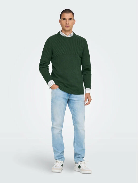 Νέος 👏 Only & Sons Άνδρες Πουλόβερ Al 22024031 Πράσινο Regular Fit 🛒 - Image 2