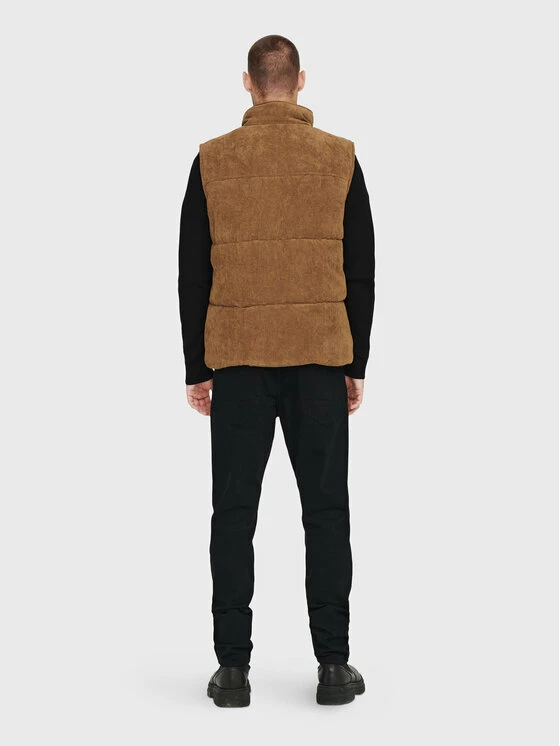 Flash Sale 😉 Only & Sons Άνδρες Γιλέκα Γιλέκο Cash Corduroy 22022506 Καφέ Regular Fit ✔️ - Image 4