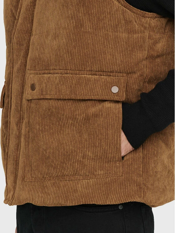 Flash Sale 😉 Only & Sons Άνδρες Γιλέκα Γιλέκο Cash Corduroy 22022506 Καφέ Regular Fit ✔️ - Image 6