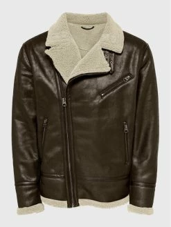 Προϋπολογισμός ⭐ Only & Sons Άνδρες Δερμάτινα Μπουφάν Μπουφάν από απομίμηση δέρματος Ryan 22023807 Καφέ Regular Fit 🛒