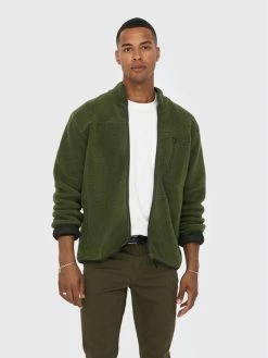 Τοπ 10 😍 Only & Sons Άνδρες Μπλούζες Με Φερμουάρ Μπλούζα Houston 22022099 Πράσινο Regular Fit 🔔