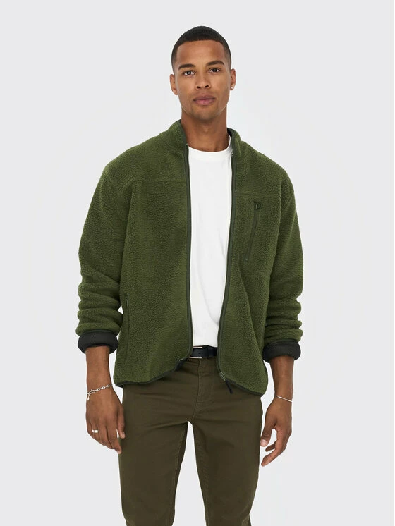 Τοπ 10 😍 Only & Sons Άνδρες Μπλούζες Με Φερμουάρ Μπλούζα Houston 22022099 Πράσινο Regular Fit 🔔