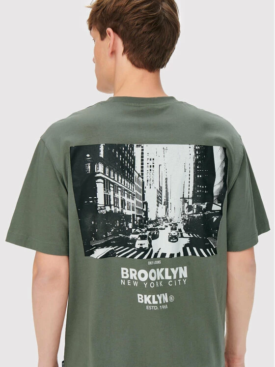 Συμφωνίες 😍 Only & Sons Άνδρες T-shirts T-Shirt Fred 22023090 Πράσινο Relaxed Fit 🌟 - Image 4