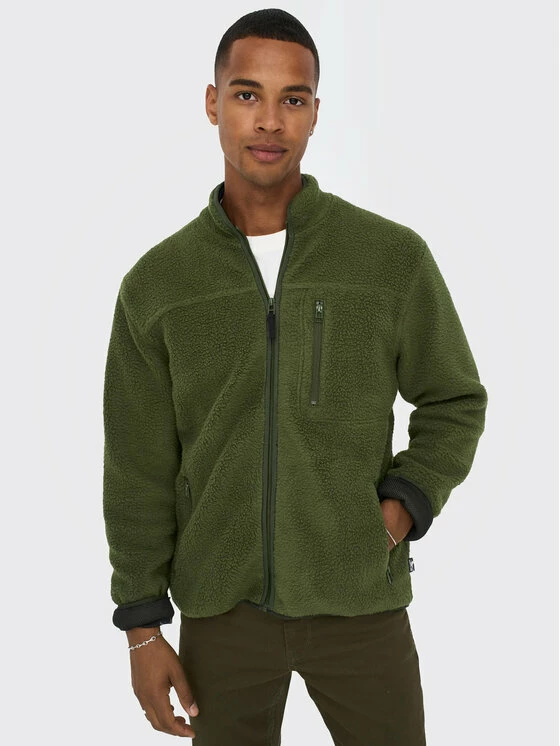 Τοπ 10 😍 Only & Sons Άνδρες Μπλούζες Με Φερμουάρ Μπλούζα Houston 22022099 Πράσινο Regular Fit 🔔 - Image 5